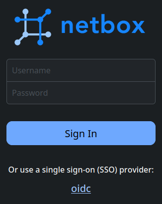 NetBox login page with &lsquo;oidc&rsquo; link