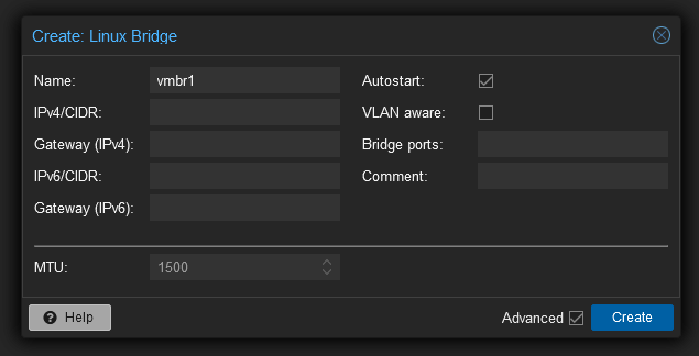 Screenshot of Proxmox Linux Bridge wizard
