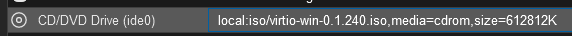 Screenshot of CD-ROM config with VirtIO ISO mounted